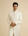 Embroidered Brocade Sherwani Warm White